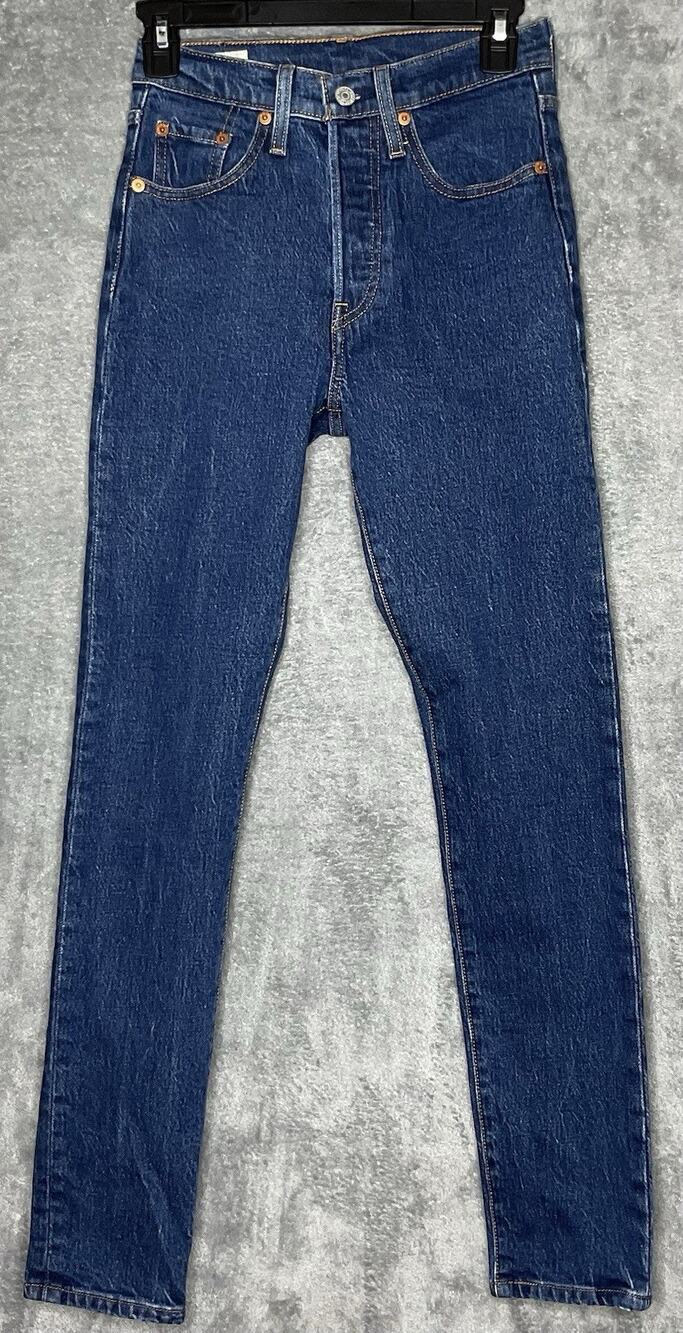 Levis 501 S Skinny Womens 24x30 Blue Jeans Button Fly Dark Wash